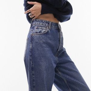 Topshop Oversized Mom Jeans in Mid Blue